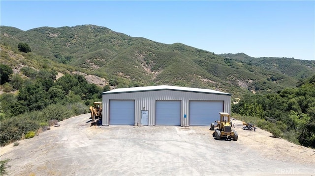 garage with a mountain view