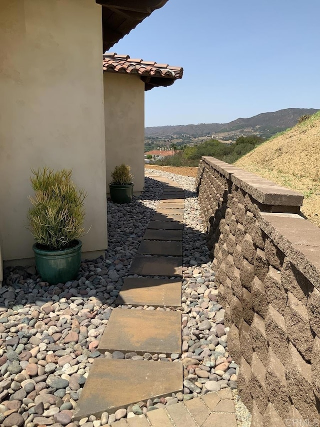 view of patio featuring a mountain view