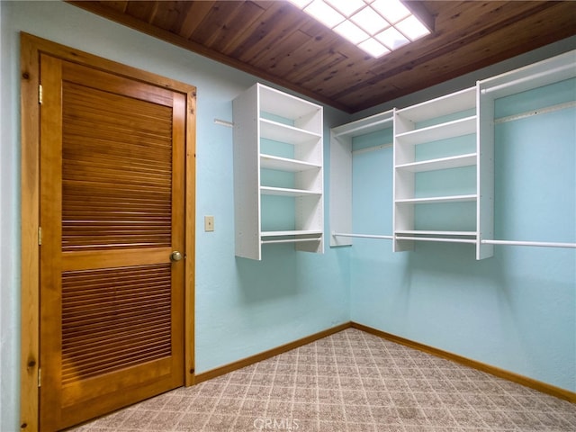 spacious closet featuring light carpet