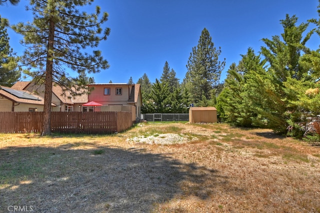 view of yard with a storage unit