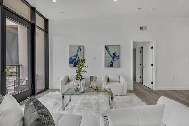 living room with light hardwood / wood-style flooring