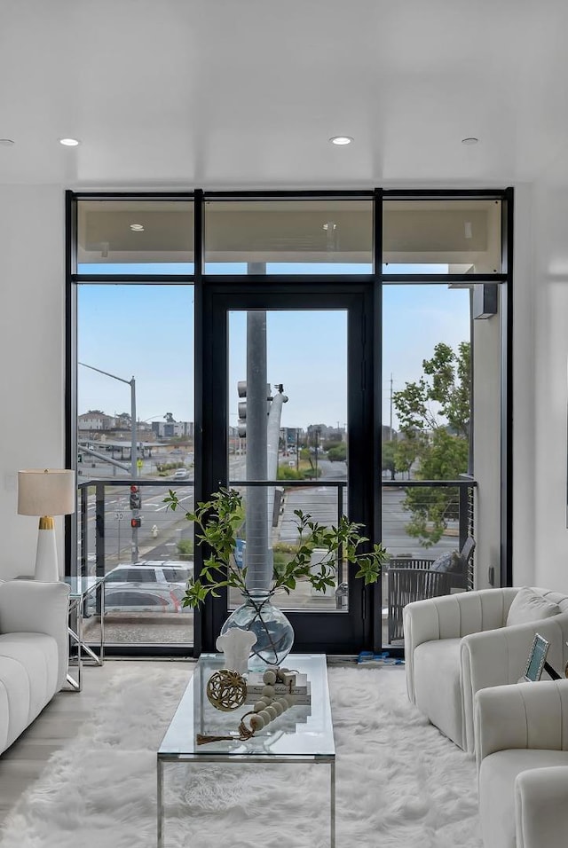 living room with expansive windows