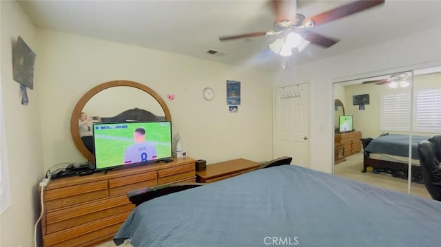 bedroom featuring a closet and ceiling fan