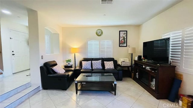 view of tiled living room