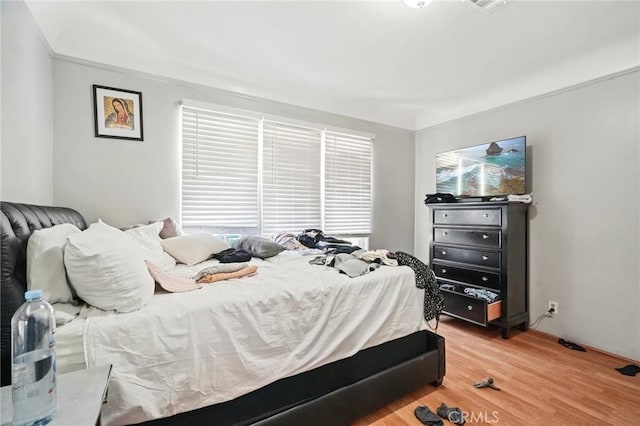 bedroom featuring wood-type flooring and multiple windows