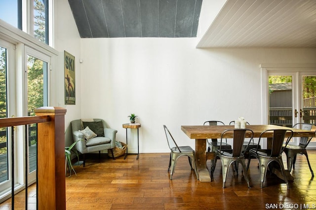 dining area featuring french doors and wood-type flooring