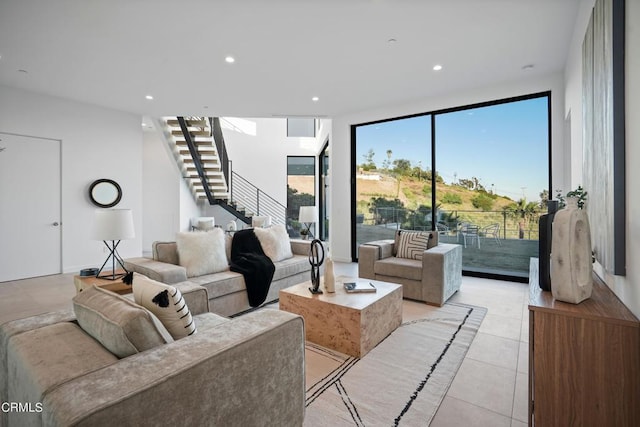 view of tiled living room