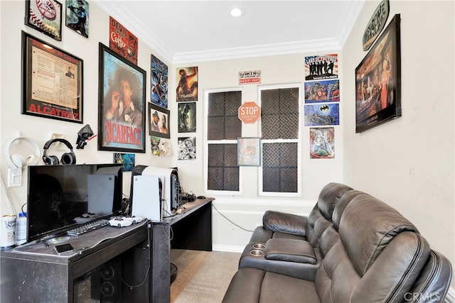 office area with ornamental molding