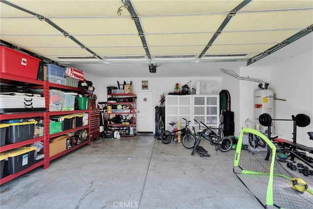 garage with strapped water heater