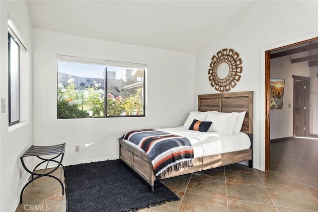 bedroom with lofted ceiling