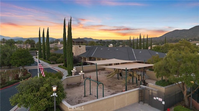 exterior space featuring a mountain view