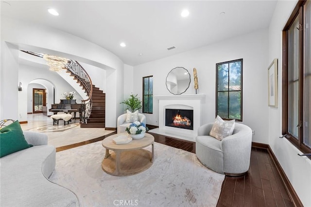 living room with hardwood / wood-style flooring