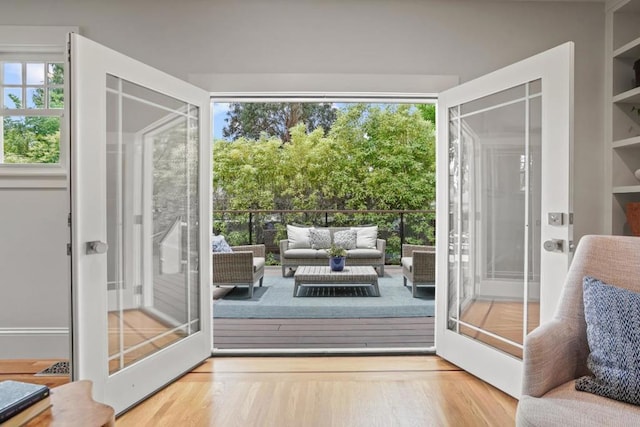 doorway featuring wood-type flooring