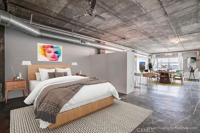 bedroom featuring ceiling fan