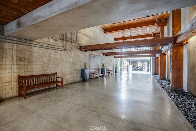 garage with wood ceiling