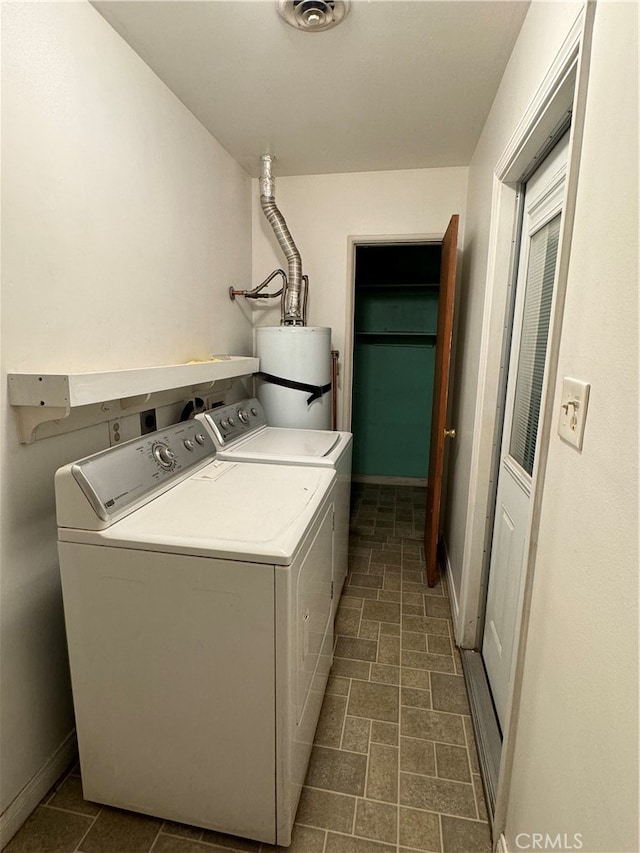 laundry area featuring separate washer and dryer and water heater