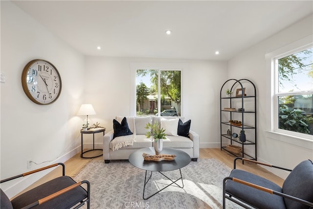 living room with a healthy amount of sunlight and light wood-type flooring