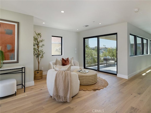 interior space with light hardwood / wood-style floors and a wealth of natural light