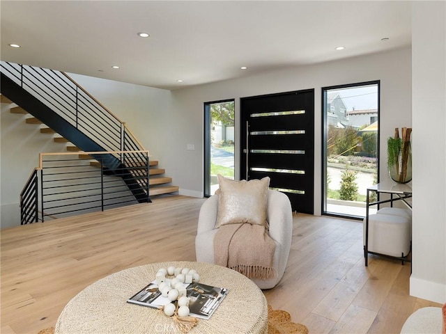 3100 Tennyson Pl, Hermosa Beach, CA 90254 - living area featuring wood finished floors, stairs, recessed lighting, and baseboards