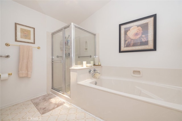 bathroom featuring plus walk in shower