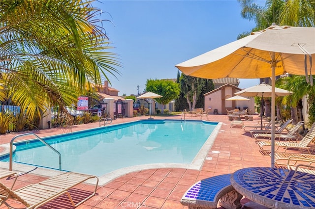 view of swimming pool with a patio area