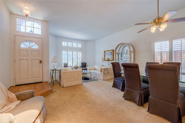 interior space featuring ceiling fan