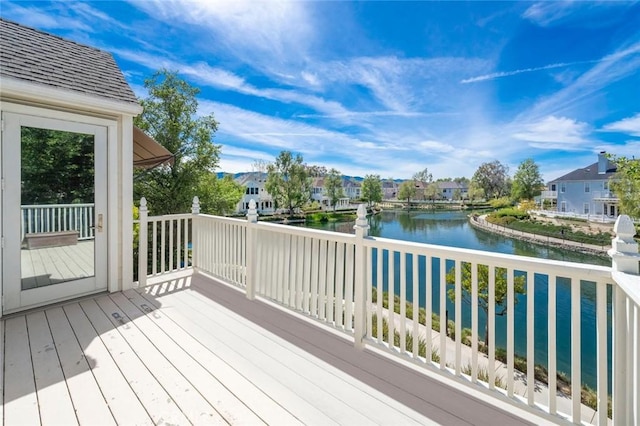 deck featuring a water view