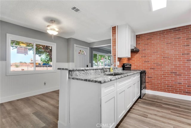 kitchen featuring electric range, visible vents, a wealth of natural light, and a sink