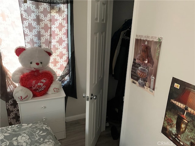 bedroom featuring hardwood / wood-style flooring and a closet