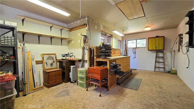 basement featuring a workshop area