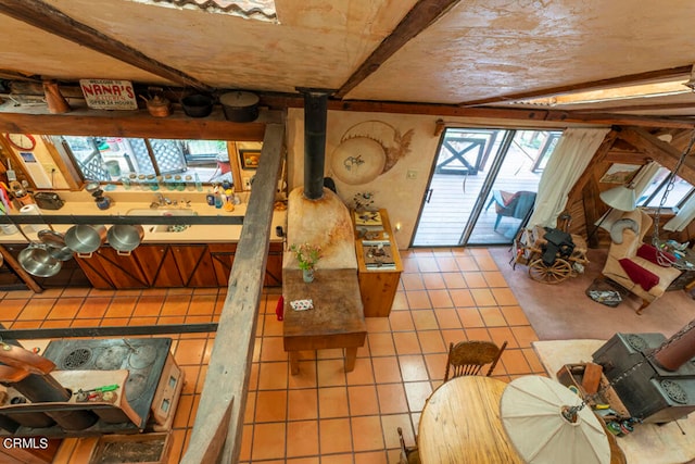 interior space with a wood stove