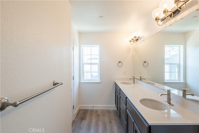 bathroom featuring vanity and wood-type flooring