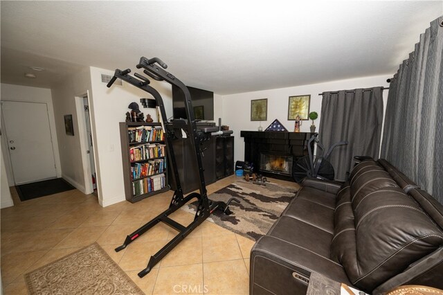 living room featuring light tile patterned flooring