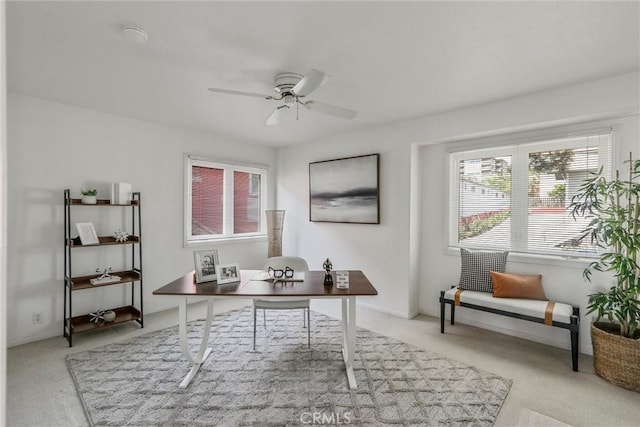 office area featuring ceiling fan