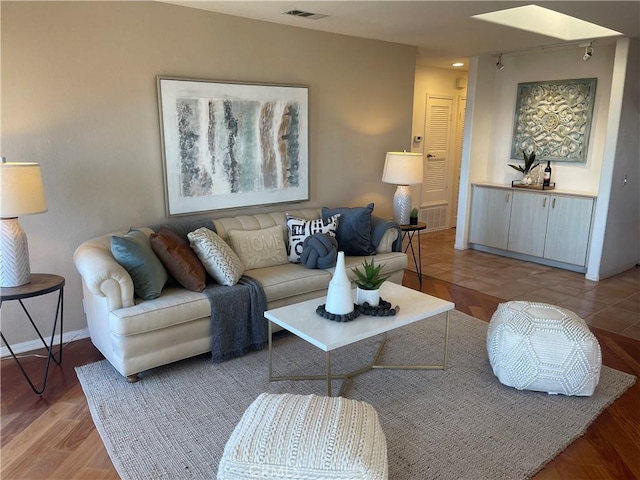 living room with hardwood / wood-style floors