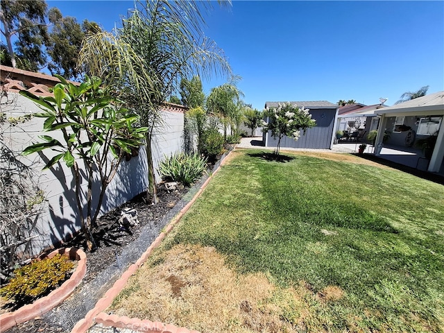 view of yard with a storage shed