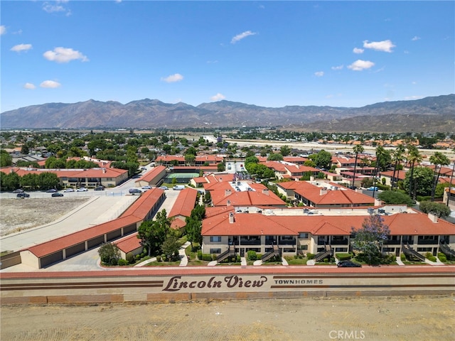 drone / aerial view featuring a mountain view