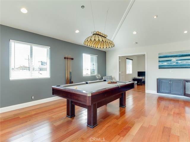 game room featuring light wood-type flooring and billiards