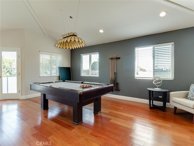 playroom featuring light hardwood / wood-style flooring and pool table