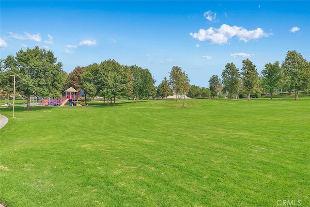 view of community featuring a yard and a playground