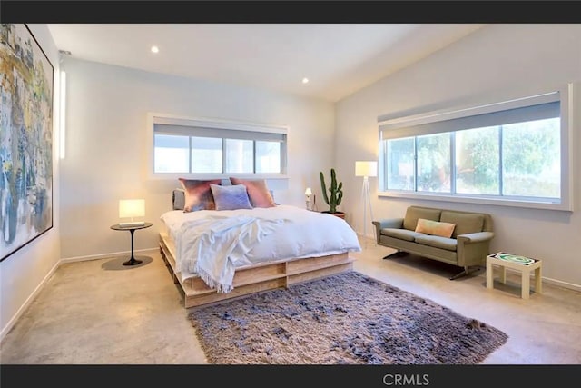 66028 Sonora Rd, Joshua Tree, CA 92252 - bedroom with carpet, lofted ceiling, and recessed lighting