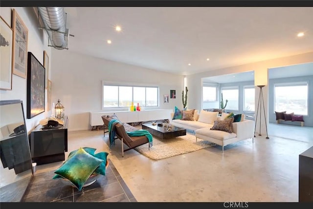 66028 Sonora Rd, Joshua Tree, CA 92252 - living room featuring plenty of natural light, recessed lighting, and finished concrete flooring