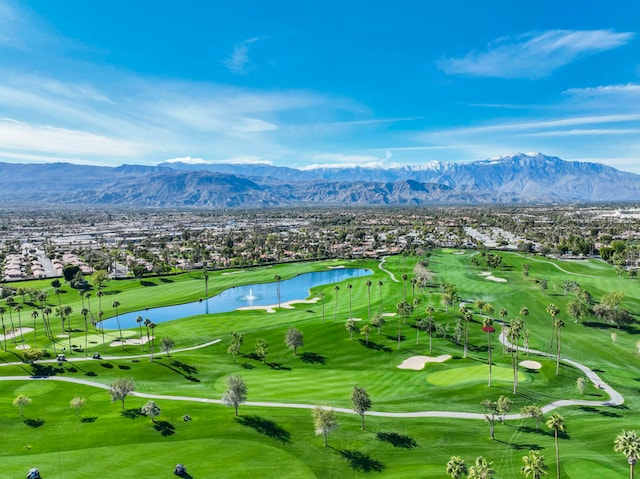 aerial view with a water and mountain view