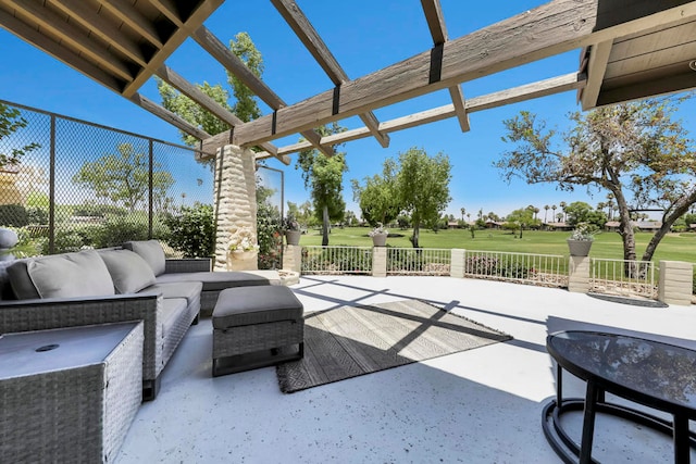 view of patio / terrace with a pergola and an outdoor living space