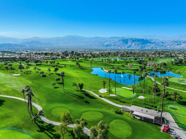 bird's eye view featuring a water and mountain view