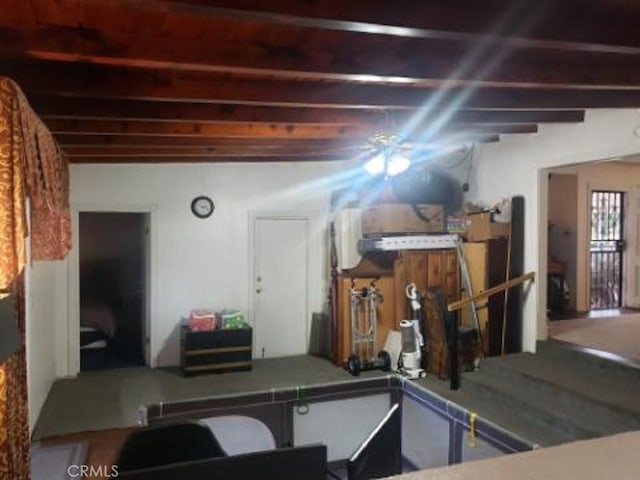 basement with ceiling fan