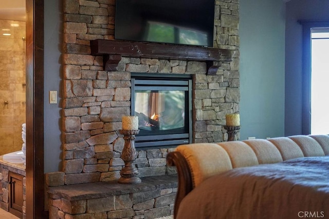 29130 Bald Eagle Rdg, Lake Arrowhead, CA 92352 - interior space with a stone fireplace