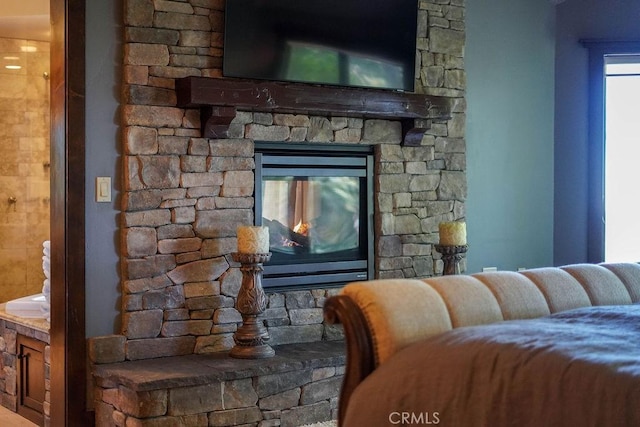 29130 Bald Eagle Rdg, Lake Arrowhead, CA 92352 - interior space featuring a stone fireplace