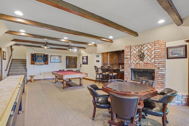 29130 Bald Eagle Rdg, Lake Arrowhead, CA 92352 - playroom featuring light carpet and a brick fireplace
