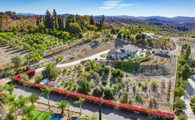 bird's eye view with a mountain view